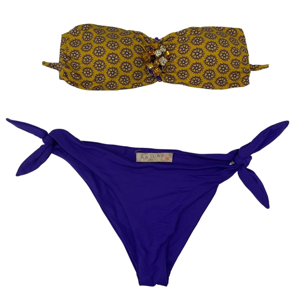 Anjuna 2 peace bikini purple & gold with rhinestone made in Italy